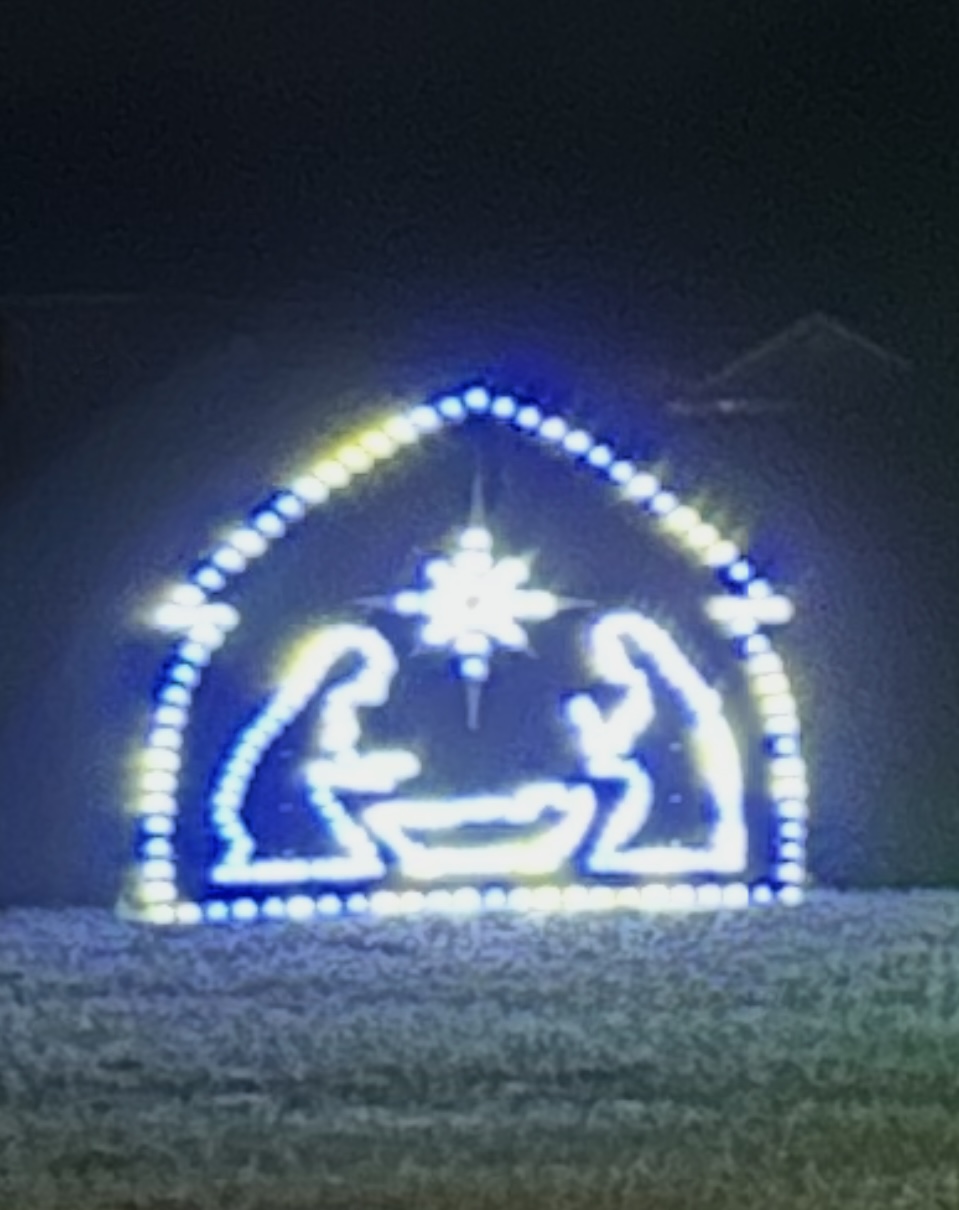 Illuminated nativity scene at Polk Family Lights